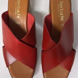 Red Open Toe Platform Wedges with Modern Crisscross Design